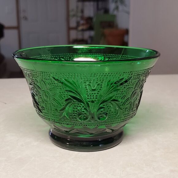 Anchor Hocking Forest Green Custard Cup and Liner Underplate Vintage - Picture 2 of 4